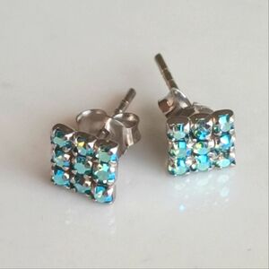 real 925 silver earrings stamped square round blue stones unisex